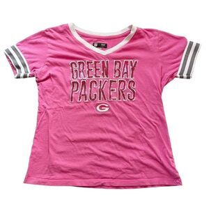 Green Bay Packers NFL team apparel girls pink short sleeve shirt Sequins size 14
